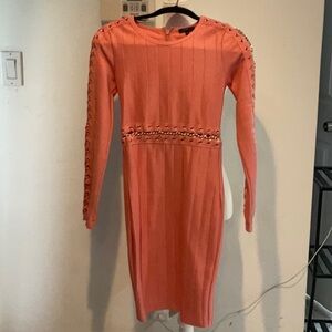 Elegant Coral Dress with Chain Detail